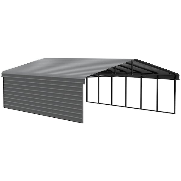 Arrow Storage Products Galvanized Steel Carport, W/ 1-Sided Enclosure, Compact Car Metal Carport Kit, 20'x29'x9', Charcoal CPHC202909ECL1 - main